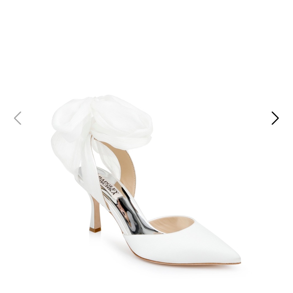 Badgley Mischka White Satin Heels with Bow